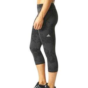 Adidas Leggings Climalite Rose Print High Rise Cropped Size Small